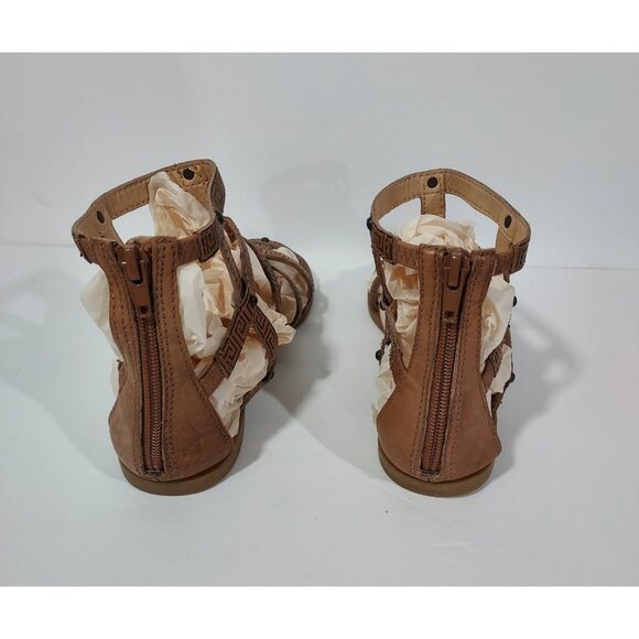 Lucky Brand Beverlee 7.5 Tan Greek Key Leather Flat Gladiator Sandals Cusion - Picture 4 of 9